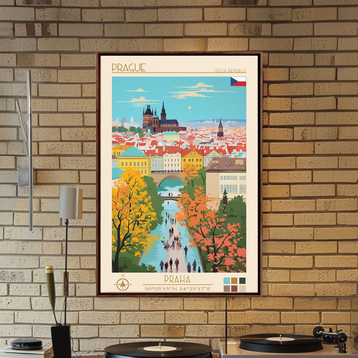 Prague Czech Republic Bridge Autumn Trees Castle View Travel Poster - Image 4