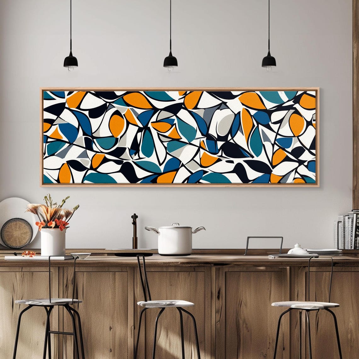 Mid Century Modern Art Floral Abstract Pattern Panoramic Print Retro Loft Art Large Wall Art Geometric Abstract Art - Image 4