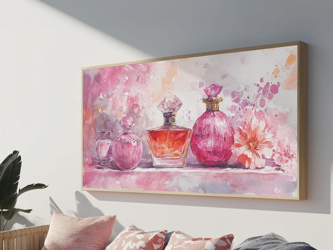 Perfume Bottles Print Feminine Pink Wall Art Whimsical Cottagecore Decor Framed Print Gift Idea Bathroom Art - Image 6