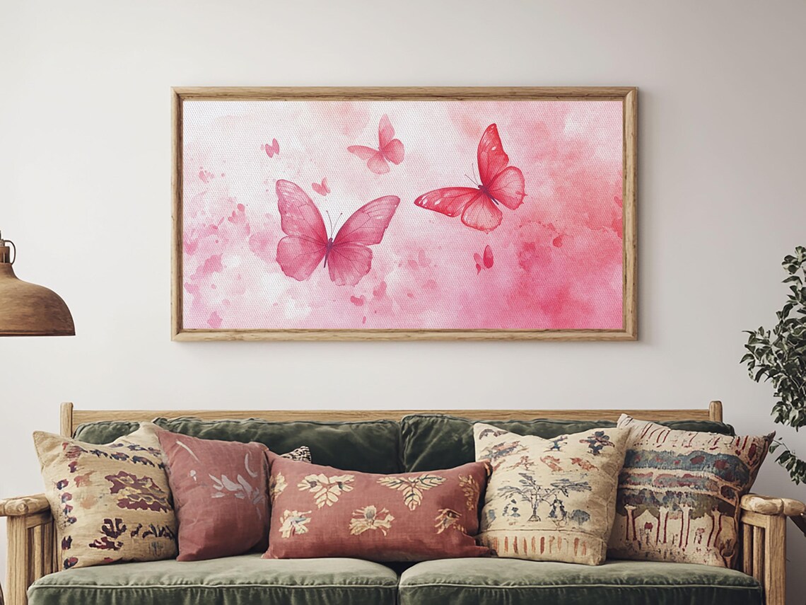 Pink Butterflies Watercolor Painting Romantic Blush Background Poster - Image 4