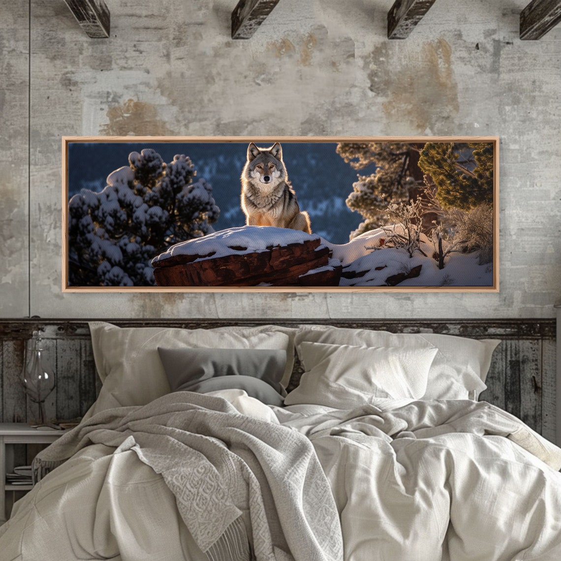 Timber Wolf Snowy Forest Winter Wildlife Photography Panoramic Poster - Image 4