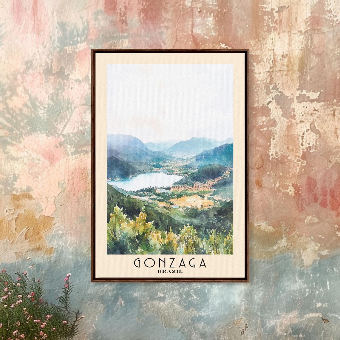 Gonzaga Brazil Mountain Lake Valley Green Hills Watercolor Poster - Image 4