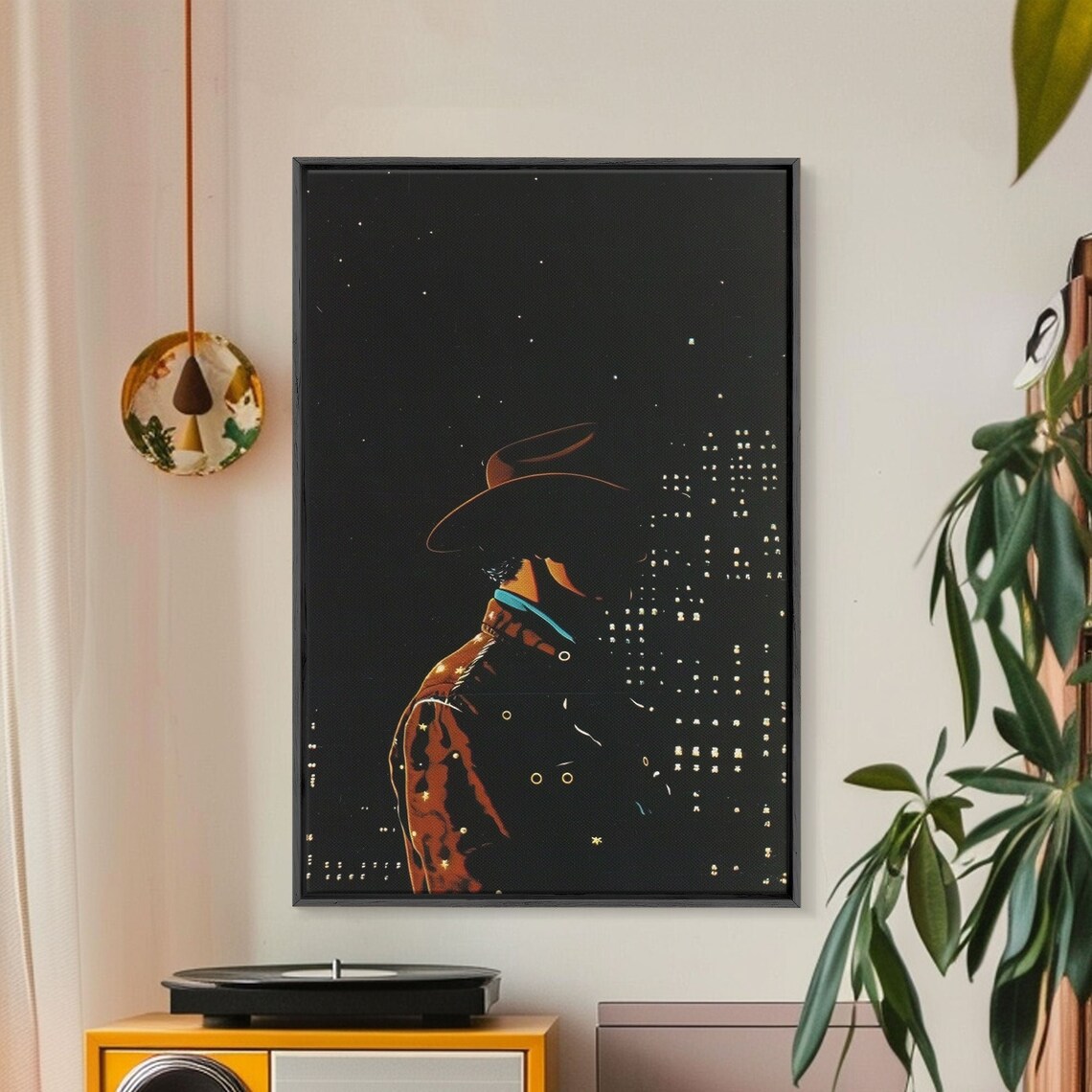 Cowboy Silhouette Against City Lights At Night Urban Western Poster - Image 2