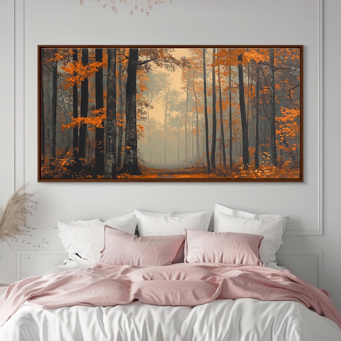 Moody Autumn Forest Tall Trees Orange Canopy Foggy Woods Poster - Image 4