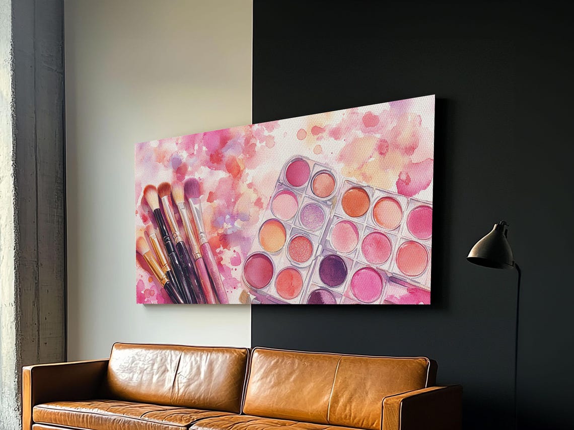 Pink Makeup Brushes And Eyeshadow Palettes Watercolor Beauty Poster - Image 6