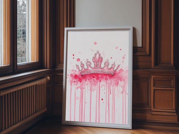 Pink Crown Print Framed Royal Aesthetic Art Whimsical Wall Art Light Pink Accent Bedroom Or Living Room Rustic Decor Gift