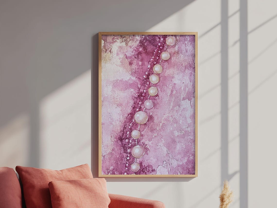 Pink Pearls Abstract Beads Vertical Painting Feminine Wall Art Poster - Image 5
