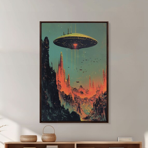 Futuristic Space Metropolis UFO Mothership Sci Fi City Poster