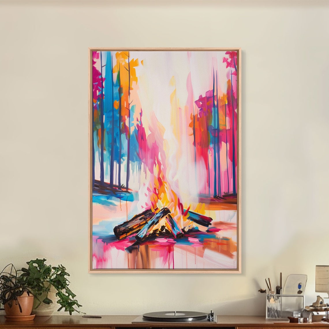 Vibrant Campfire Colorful Abstract Forest Bonfire Night Art Poster - Image 4