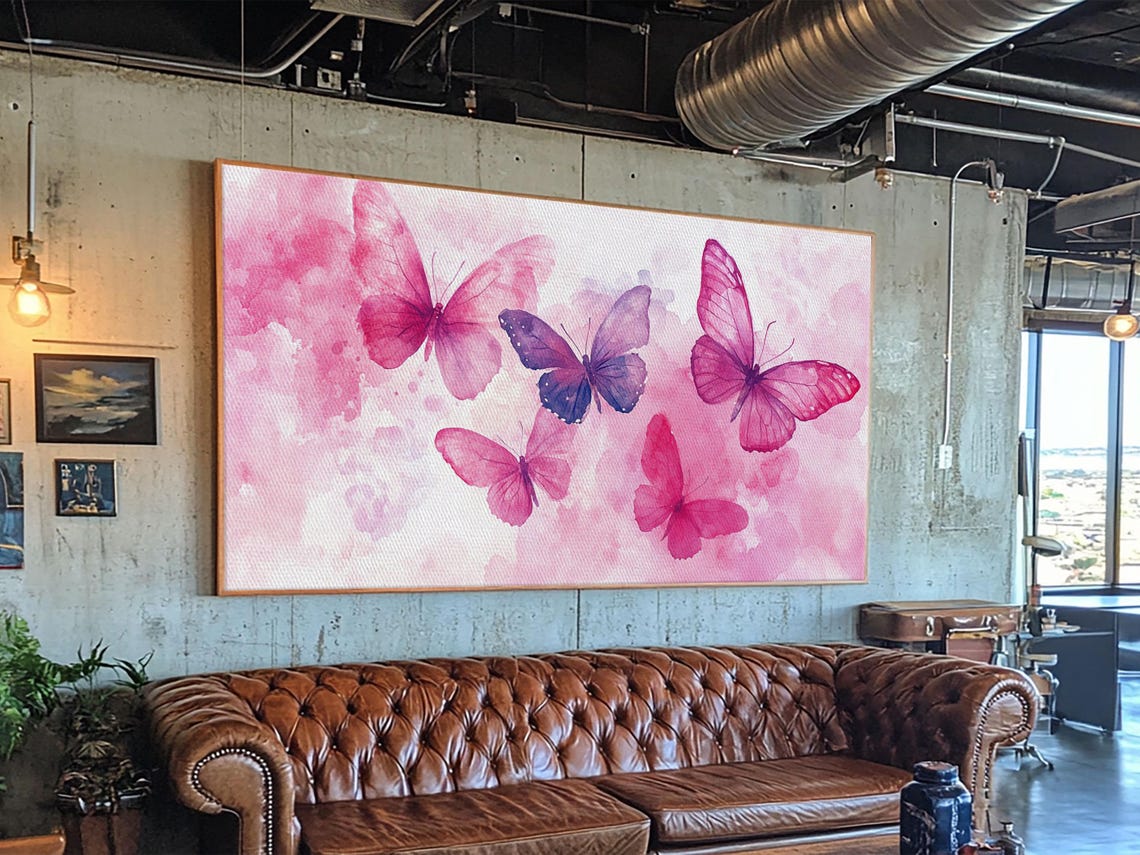Pink Butterflies Watercolor Flight Whimsical Floral Bedroom Poster - Image 4