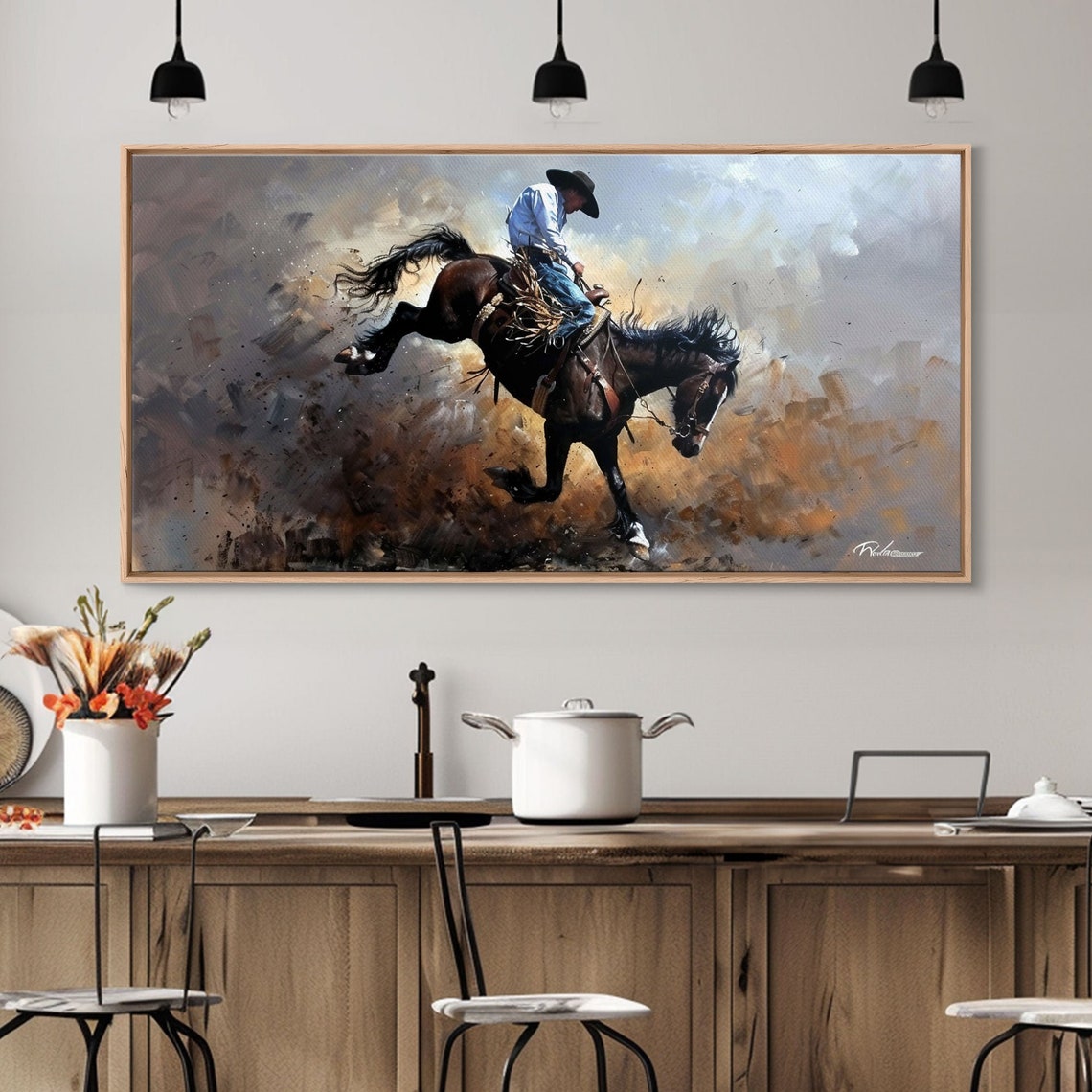 Wild Bronco Rider Bucking Horse Dust Explosion Rodeo Action Wall Art - Image 5