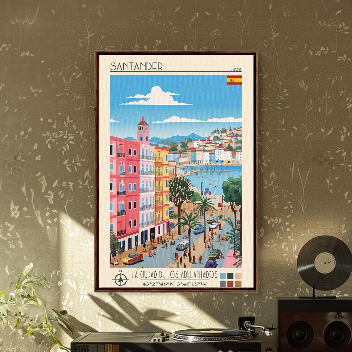 Santander Spain Bay Harbor Colorful Hillside Street View Travel Poster - Image 4