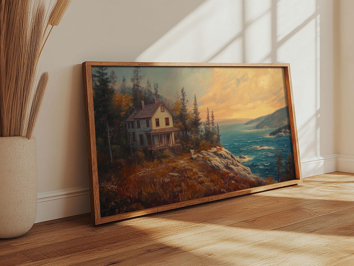 Coastal Cottage Cliff House Sunset Ocean View Landscape Travel Poster - Image 4
