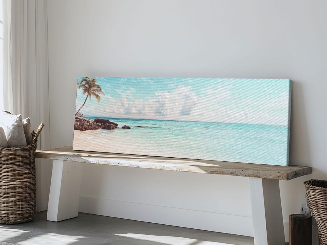Tropical Beach Palm Tree Turquoise Water Panoramic Photography Poster - Image 5