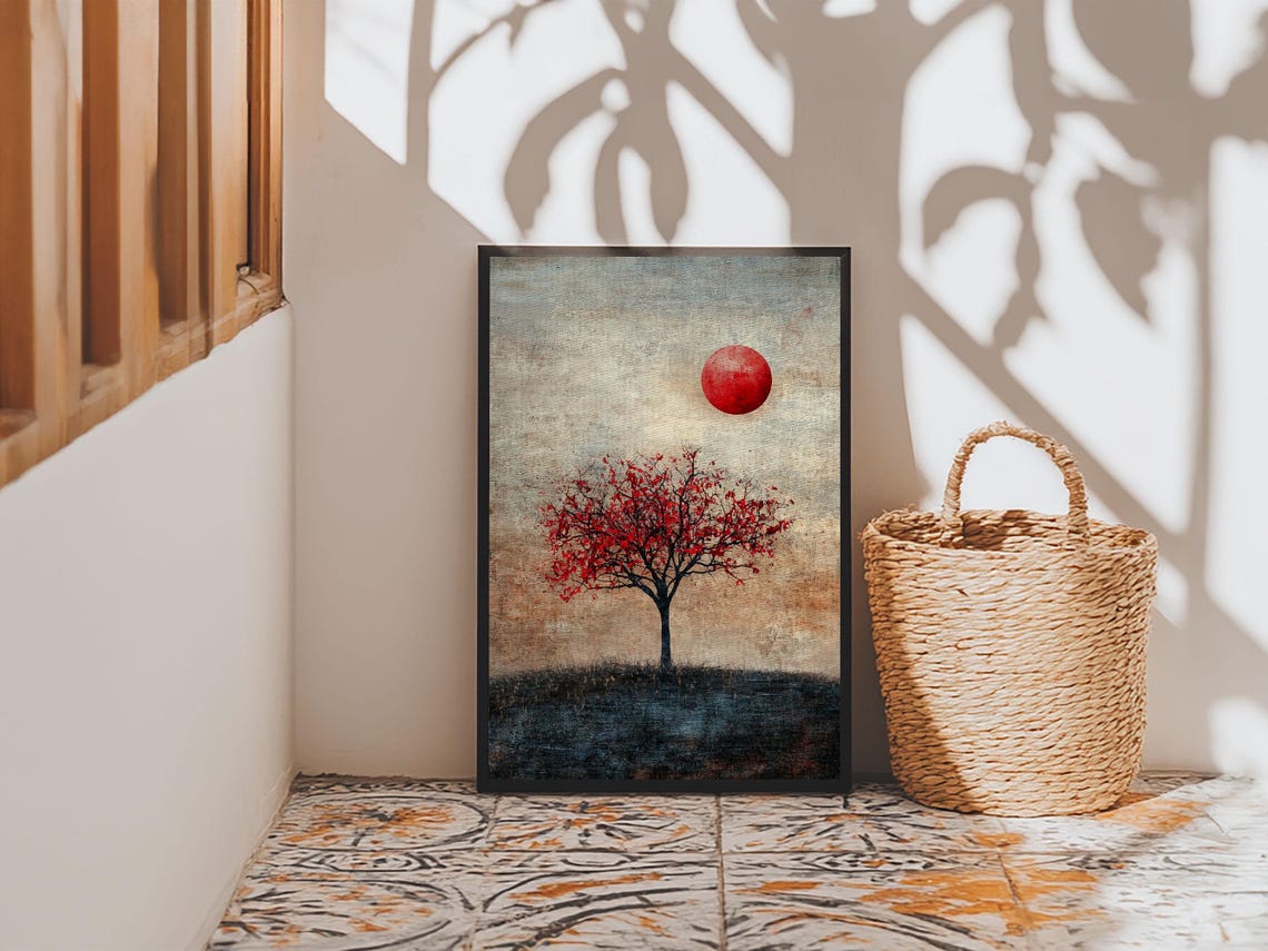 Red Tree Under Red Sun Wabi Sabi Minimalist Zen Landscape Art Poster - Image 6