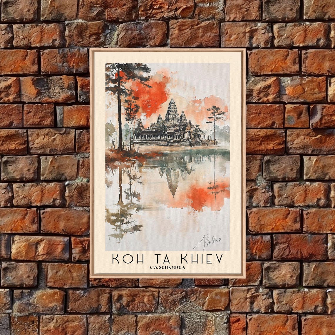 Angkor Wat Cambodia Sunrise Temple Reflection Watercolor Poster - Image 5
