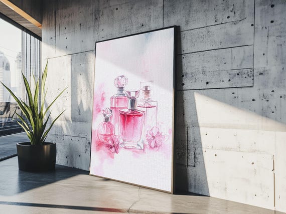 Elegant Pink Perfume Bottles Framed Print Feminine Bathroom Art Light Pink Decor Whimsical Gift Idea For Her Room