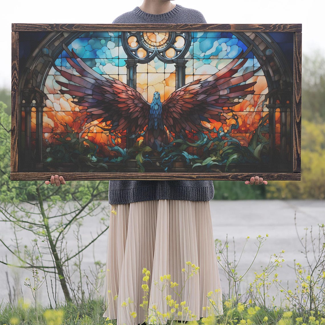 Stained Glass Eagle Cathedral Window Sunrise Wildlife Art Poster - Image 2