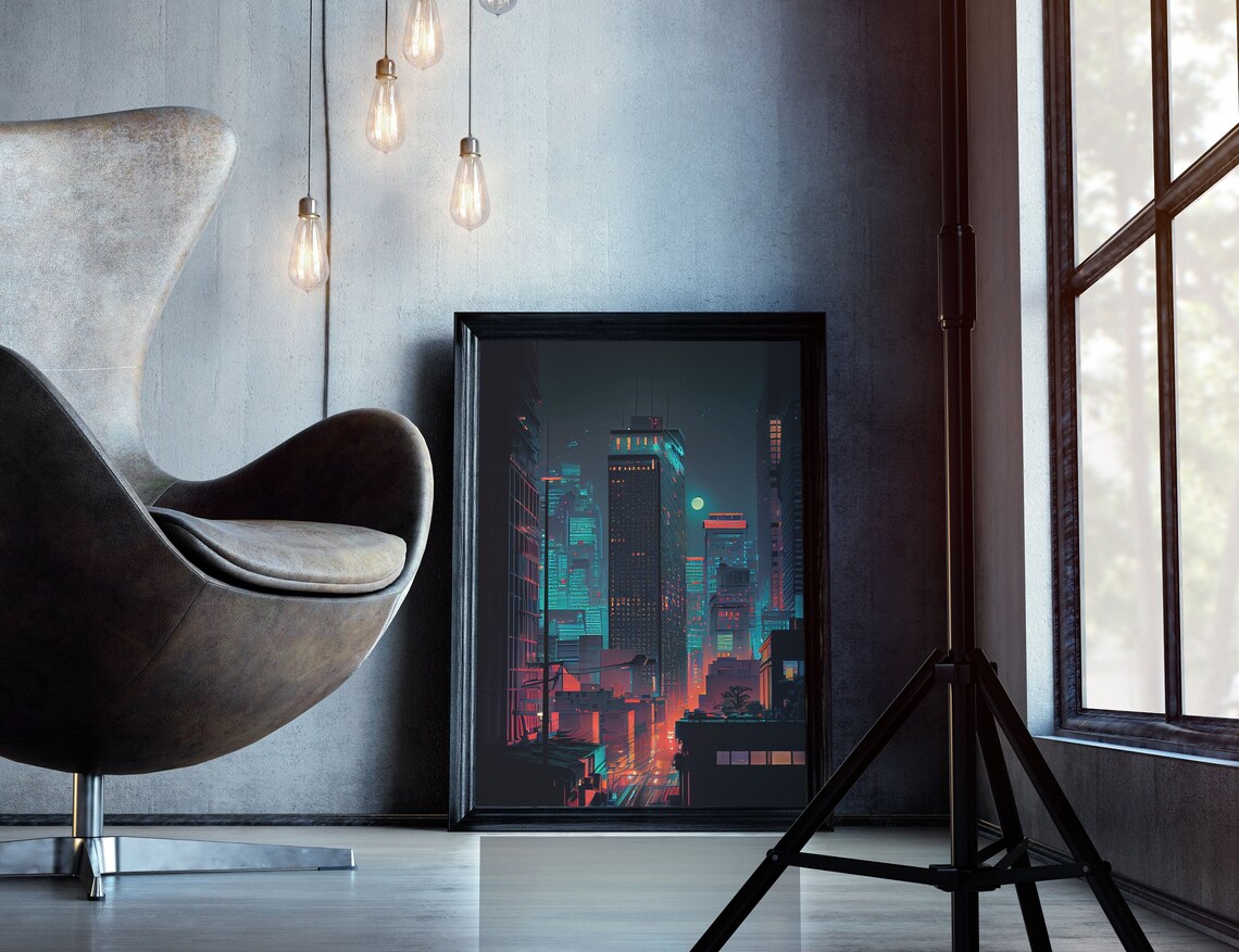 Night Cityscape Skyscrapers Dark Art Print - Image 5
