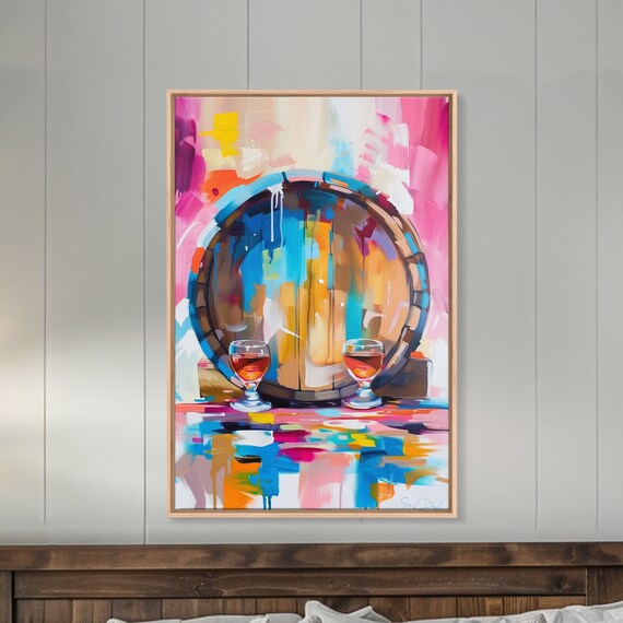 Abstract Wine Barrel With Two Glasses Modern Bar Decor Poster
