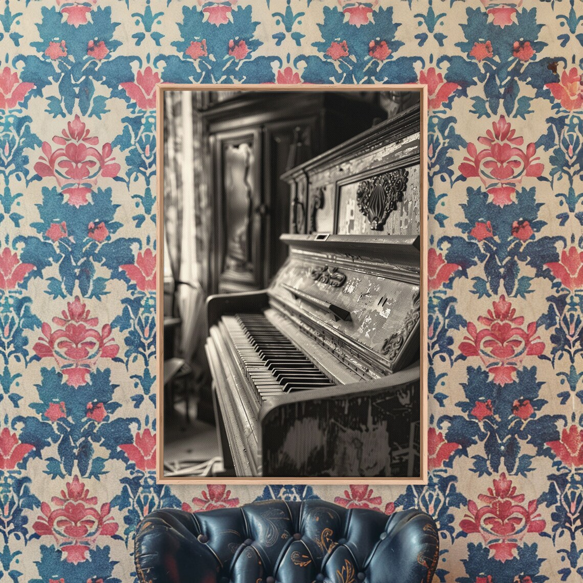 Vintage Rustic Upright Piano Sepia Photography Art Wall Poster - Image 2