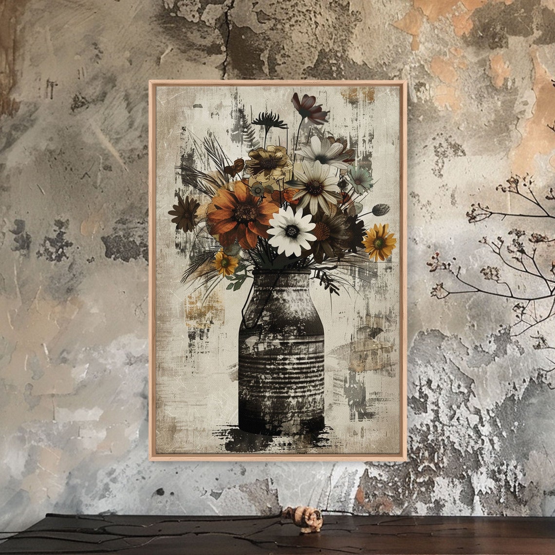 Vintage Wildflowers Old Milk Can Rustic Distressed Botanical Wall Art - Image 2