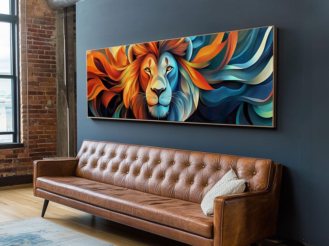 Bold Lion Profile Orange Teal Abstract Mane Wild Animal Decor Poster - Image 6