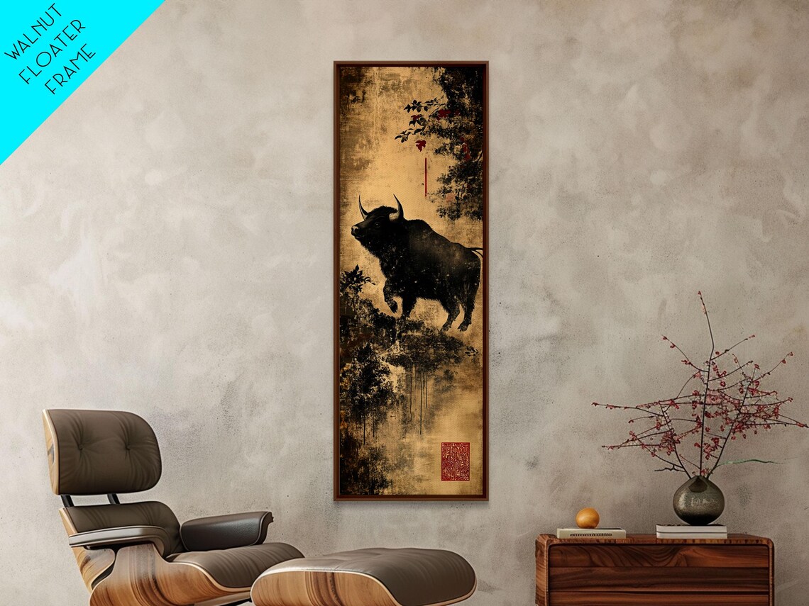 Black Buffalo Ink Painting Asian Inspired Wildlife Rustic Poster - Image 5