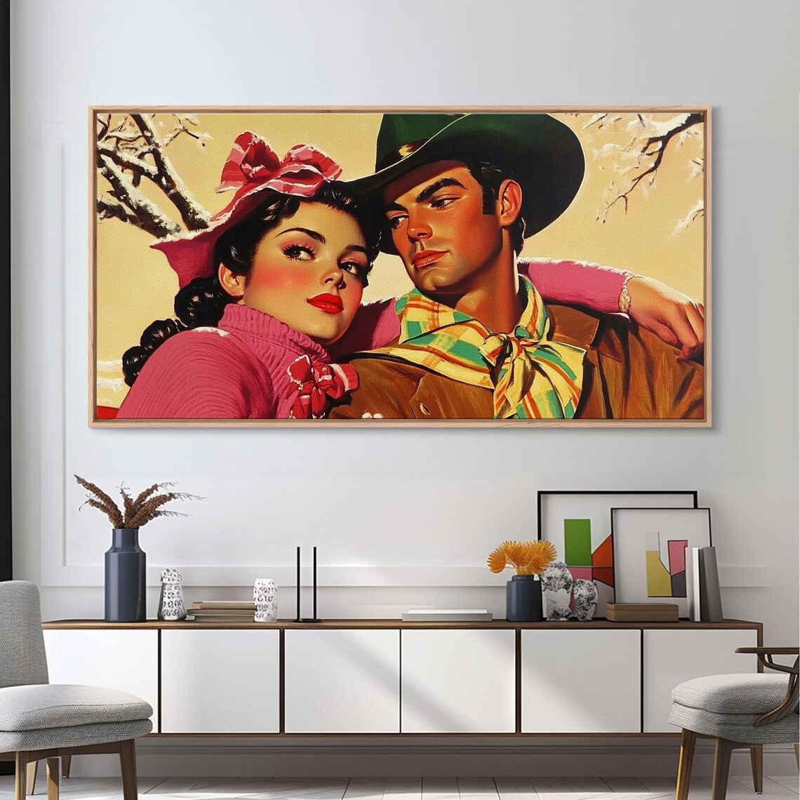 Retro 1950s Cowboy Cowgirl Couple Embracing In Winter Love Poster - Image 6
