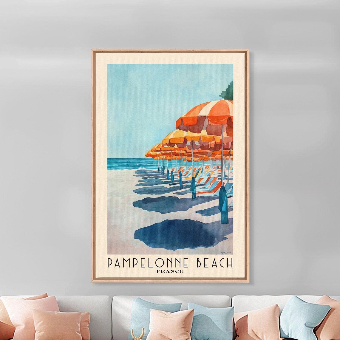 Pampelonne Beach France Watercolor Print Vacation Gift France Wall Art Beach Painting Beach Decor Large Wall Art Wood Frame Art - Image 3