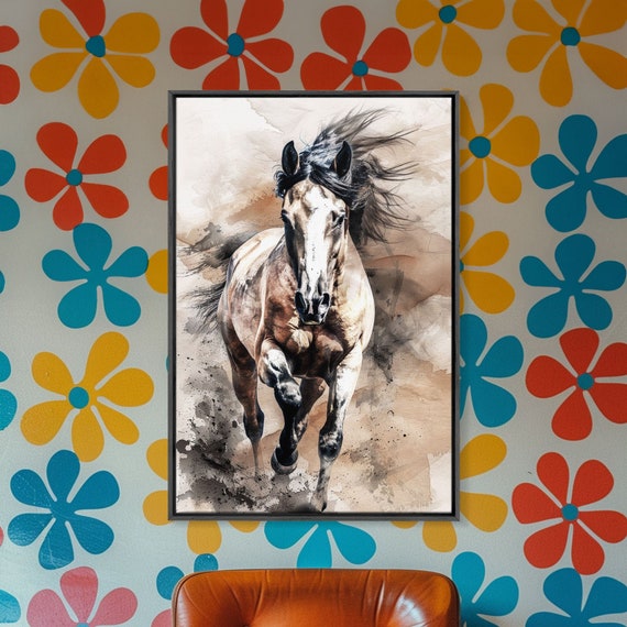 Charging Horse With Dust Framed Print Intense Living Room Art Bold Bedroom Decor Equestrian Art Wall Art