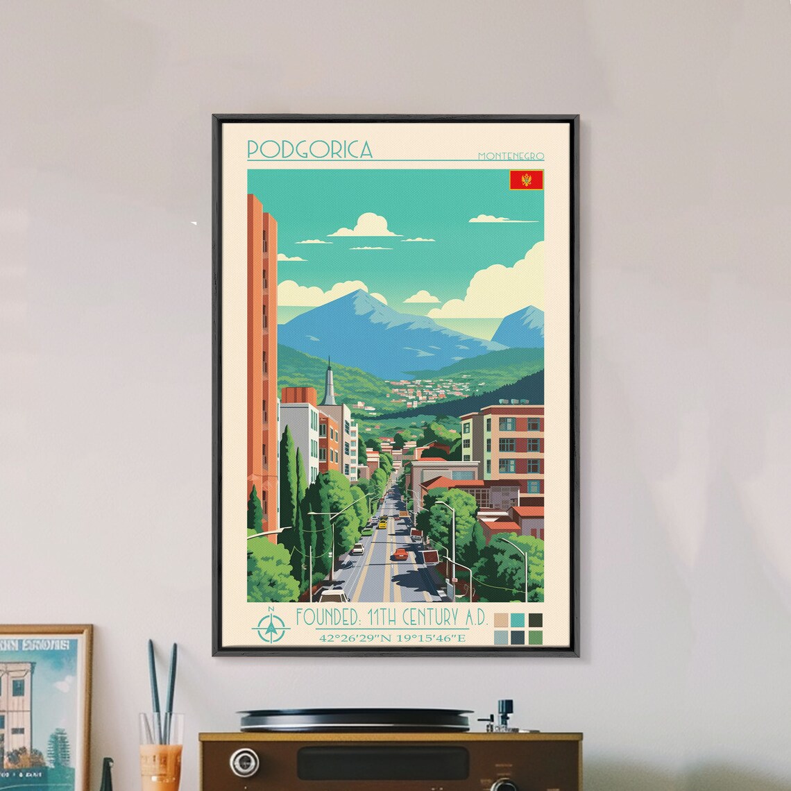 Podgorica Montenegro City Street Mountain View Landscape Poster - Image 3