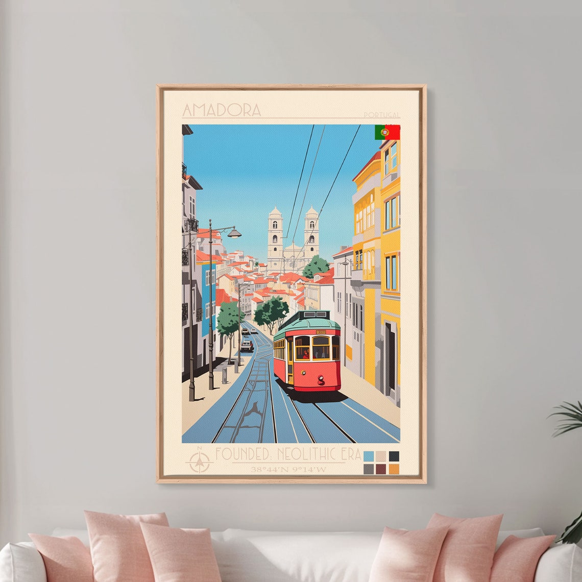 Amadora Portugal Classic Tram Steep Street Twin Tower Church Poster - Image 4