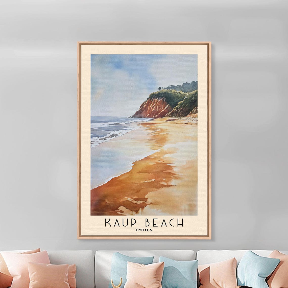 Kaup Beach India Golden Sand Red Cliffs Surf Watercolor Poster - Image 3