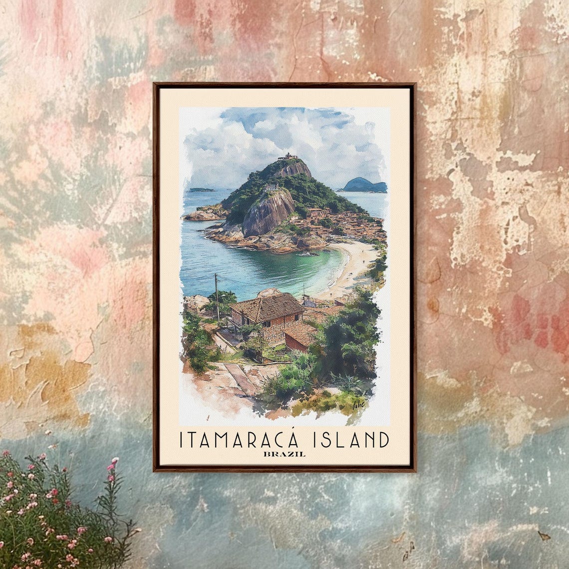 Itamaraca Island Brazil Hilltop Village Beach Cove Watercolor Poster - Image 4