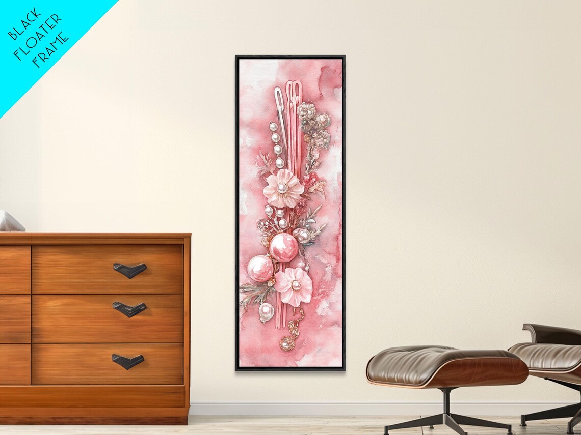 Pink Pearl Hair Accessories Watercolor Elegant Feminine Wall Art - Image 6