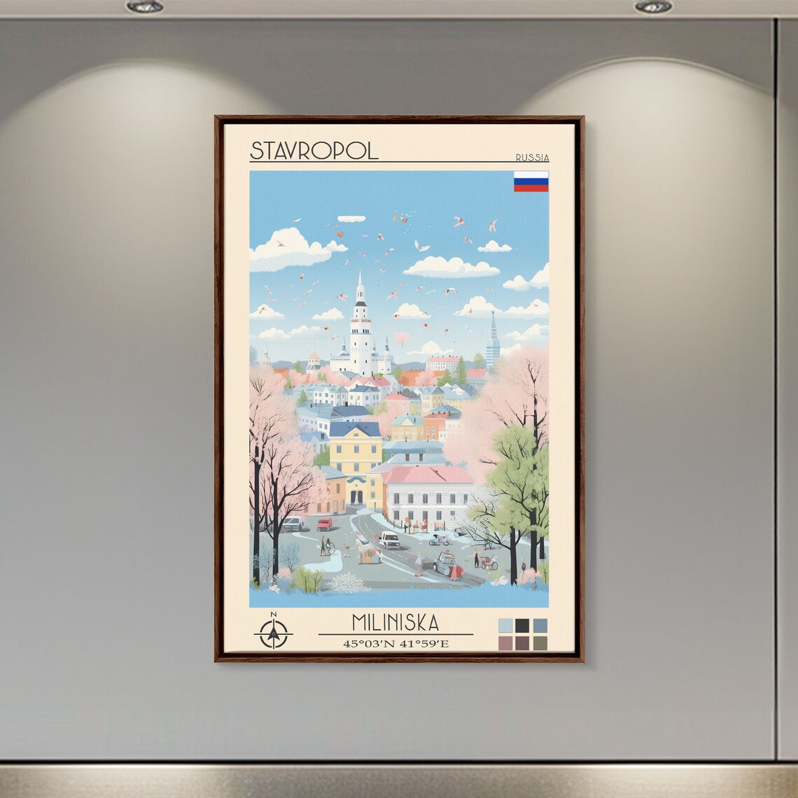 Stavropol Russia Spring Street White Tower Blooms View Travel Poster