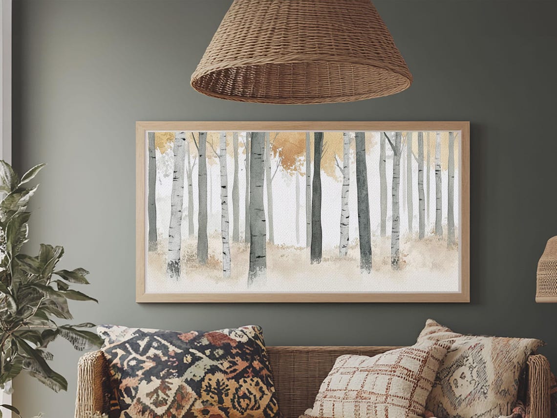 Muted White Aspen Trees Minimalist Neutral Forest Painting Wall Art - Image 3