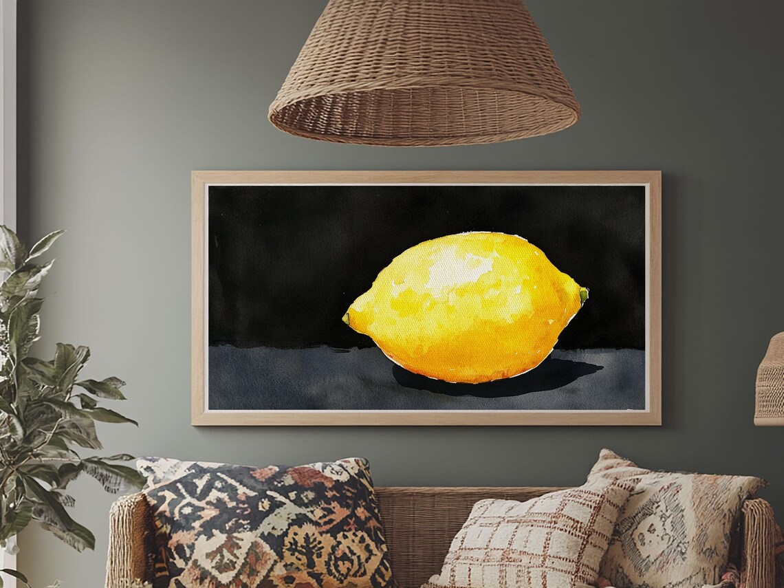 A Whole Lemon Framed Print Abstract Watercolor Lemon Painting Kitchen Wall Art - Image 4