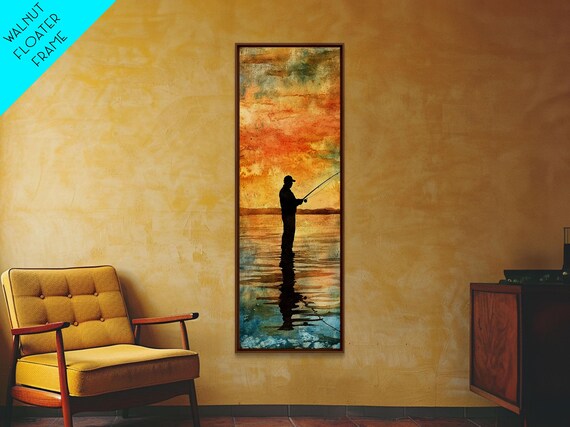 Framed Print Fishing Silhouette Art Above Sofa Art Southwest Wall Art Gift Idea Living Room Art Nature Lovers Unique Home Decor
