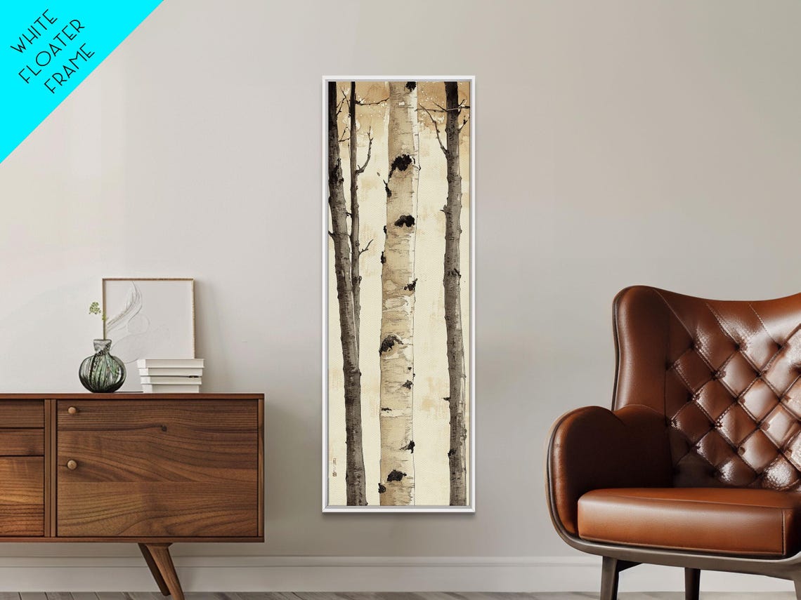Minimalist Birch Trunks Sepia Tones Tall Forest Texture Art Poster - Image 6