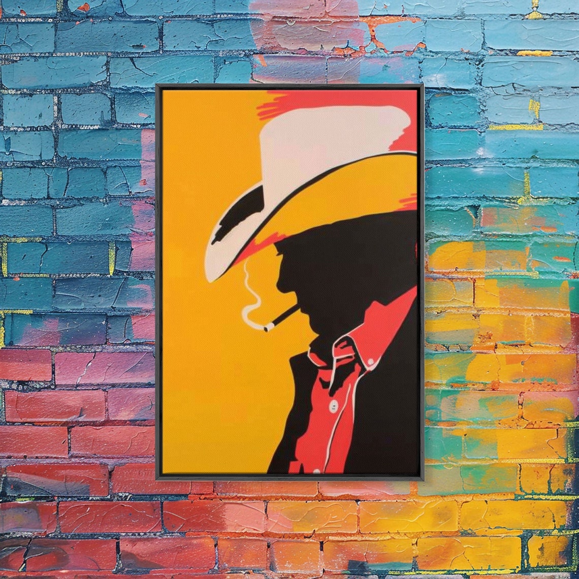Cowboy Silhouette With Hat And Cigarette Framed Print Western Pop Art Rustic Decor For Living Room Or Office - Image 2