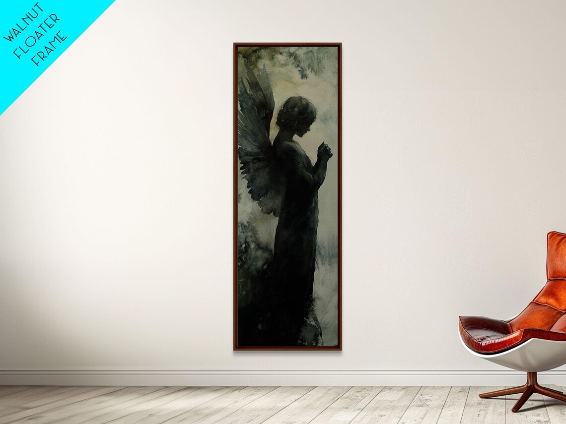 Praying Angel Wings Dark Watercolor Moody Spiritual Figure Art Poster - Image 3