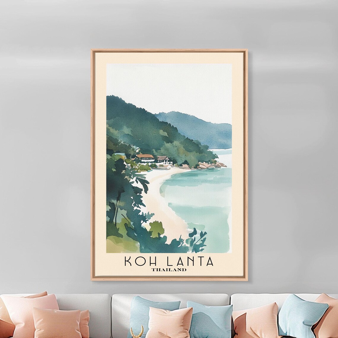 Koh Lanta Thailand Crescent Beach Jungle Hills Cove Watercolor Poster - Image 2