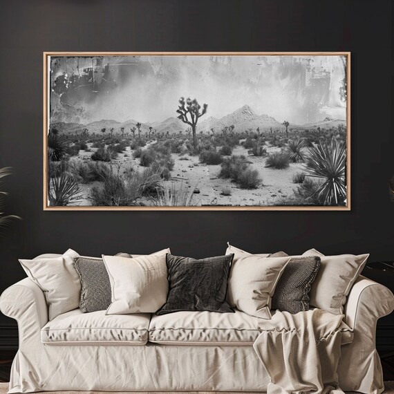 Desolate Desert With Joshua Trees Framed Print For Living Room Decor Ideal For Bedroom Wall Art Rustic Western Scene