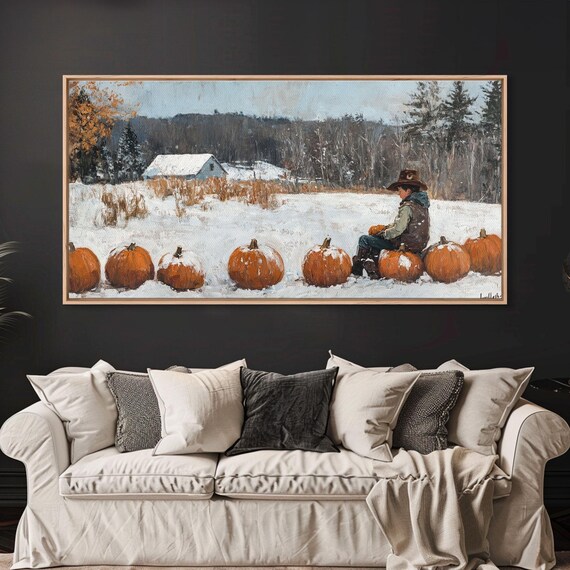 Cowboy Sipping Coffee Autumn Decor Framed Print Perfect Above Sofa Wall Art Western Home Decor Moody Fall Artwork Rustic