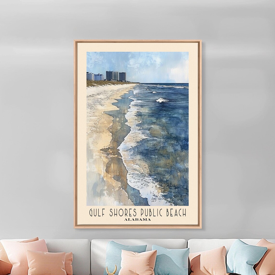 Gulf Shores Alabama Public Beach Watercolor Shoreline Surf Travel Poster - Image 3