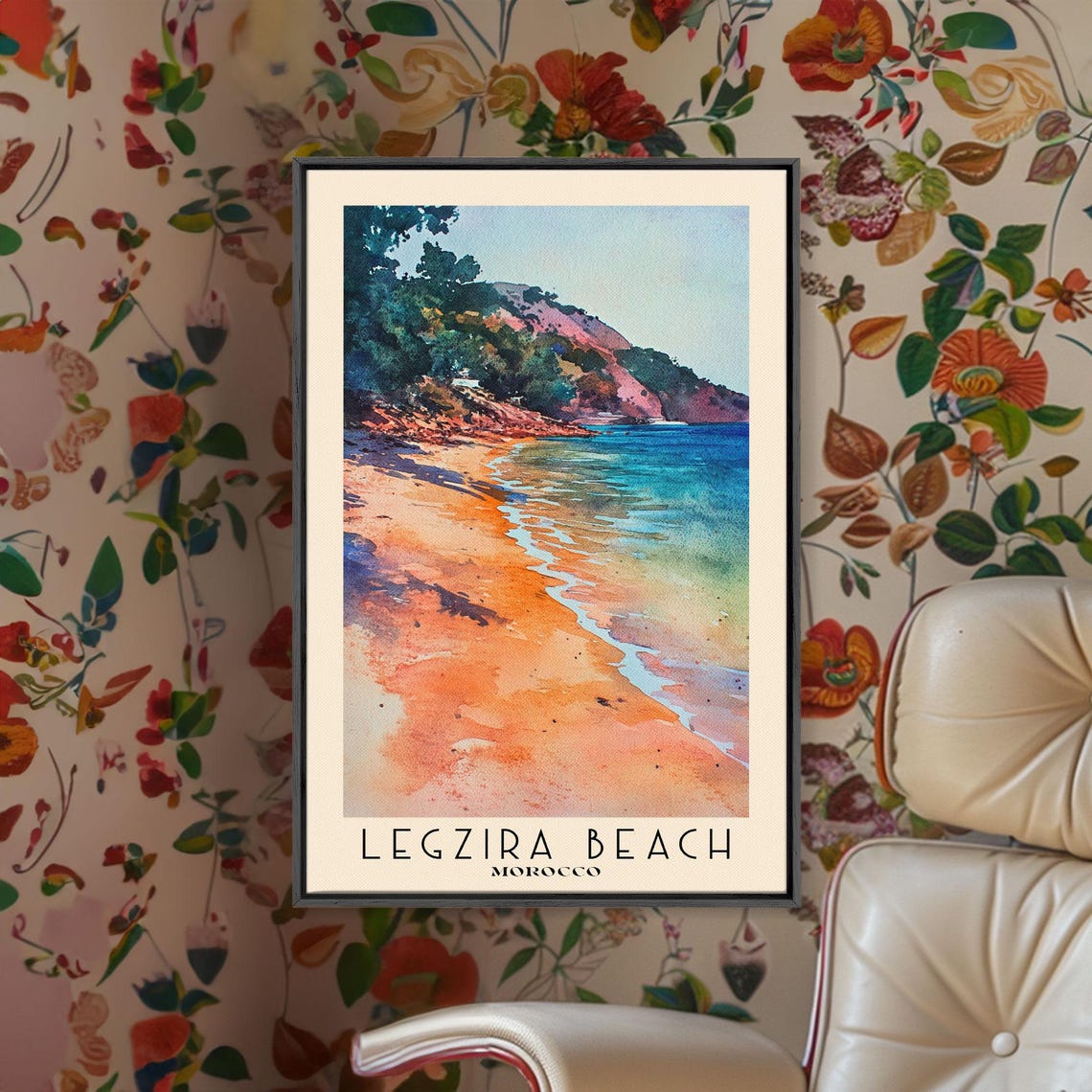 Legzira Beach Morocco Red Cliffs Turquoise Sea Watercolor Poster - Image 2