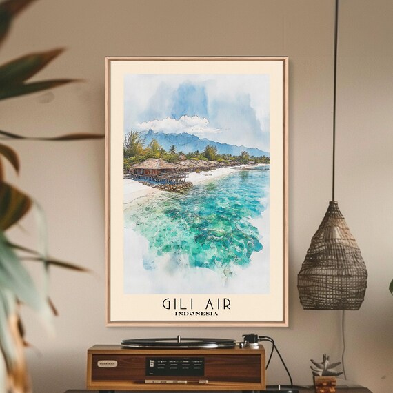 Gili Air Indonesia Overwater Huts Crystal Reef Mountain View Poster