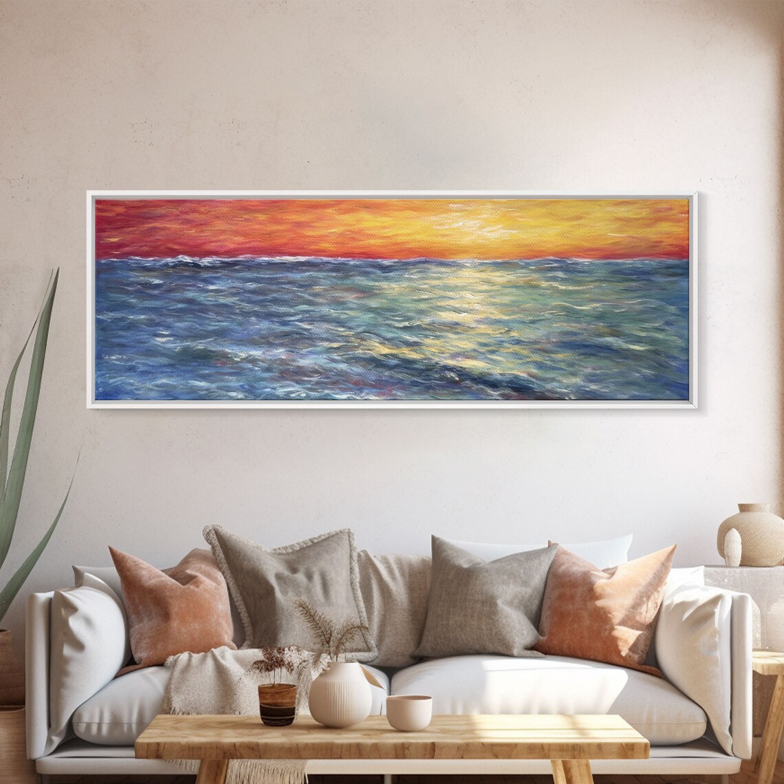 Vibrant Abstract Ocean Sunset Orange Blue Yellow Nature Wall Art Poster - Image 4